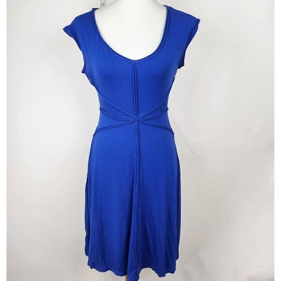 Max Studio Fit & Flare Dress Blue Knit Viscose Sleeveless Pullover Womens Small - Picture 1 of 5